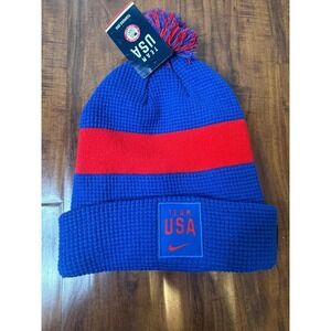 NEW NWT Team USA Nike Sideline Cuffed Knit Hat With Pom Blue Red OSFM